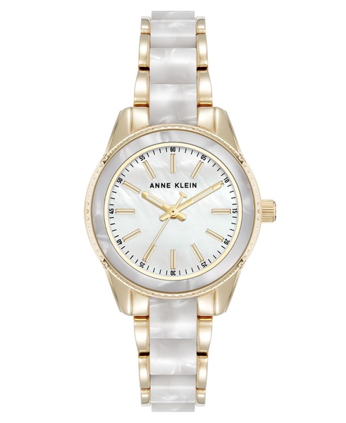 Women's Quartz Ivory Pearlescent Acetate and Gold-Tone Metal Alloy Link Bracelet Watch, 30mm