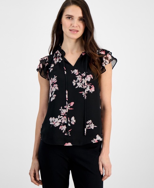 Women's Ruffle-Trim Tie-Neck Blouse
