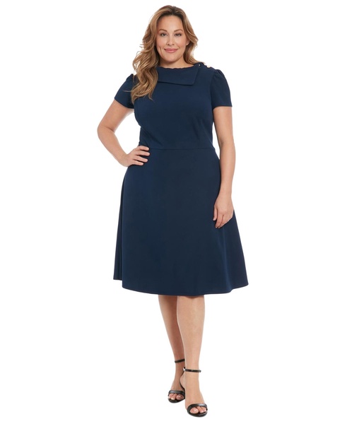 Plus Size Foldover-Neck Fit & Flare Dress