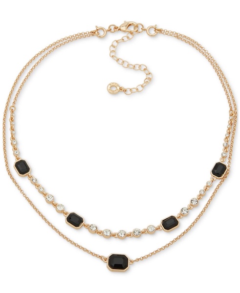 Gold-Tone Jet Stone & Crystal Layered Necklace, 16" + 3" extender