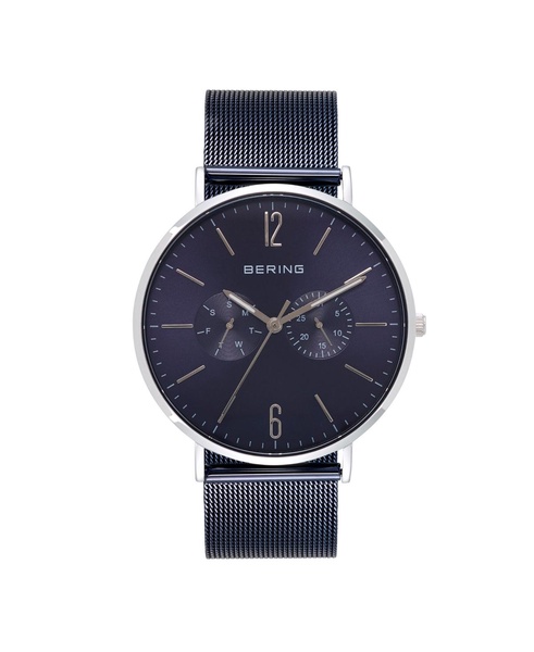 Men's Multi-Function Blue Stainless Steel Mesh Bracelet Watch 40mm