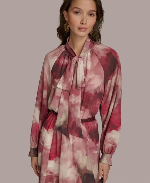 Women's Printed Tie-Neck A-Line Dress