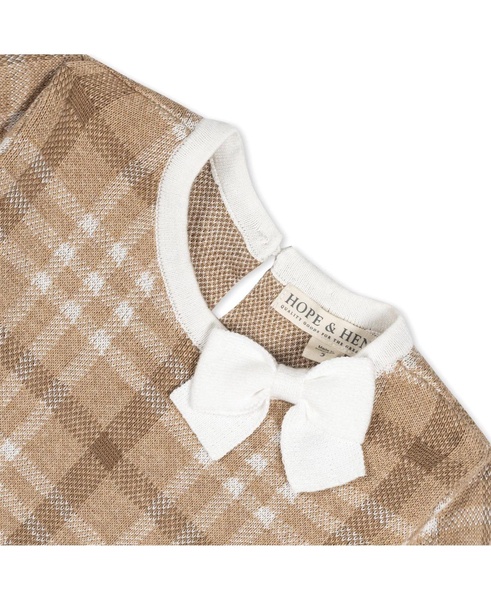 Toddler Girls Organic Long Sleeve Bow Detail Intarsia Sweater Dress