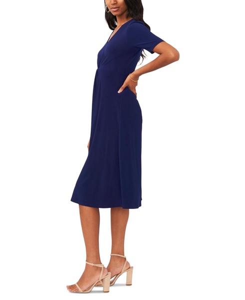 Petite Twist-Front V-Neck Elbow-Sleeve Midi Dress