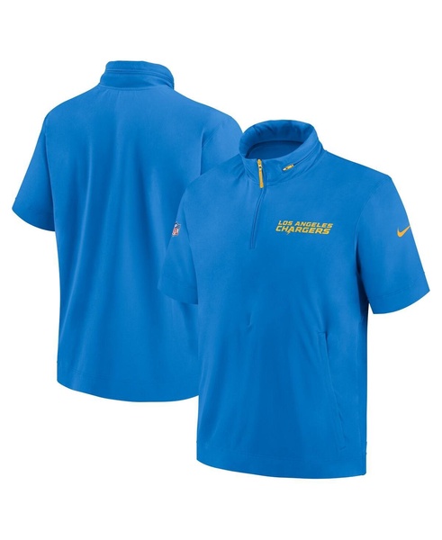 Men's Powder Blue Los Angeles Chargers 2024 Sideline Coach Short Sleeve Half-Zip Hoodie Jacket