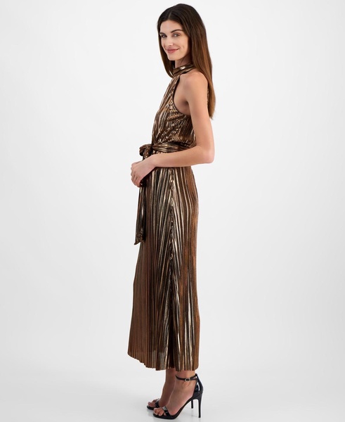 Women's Metallic Mock Neck Halter Dress