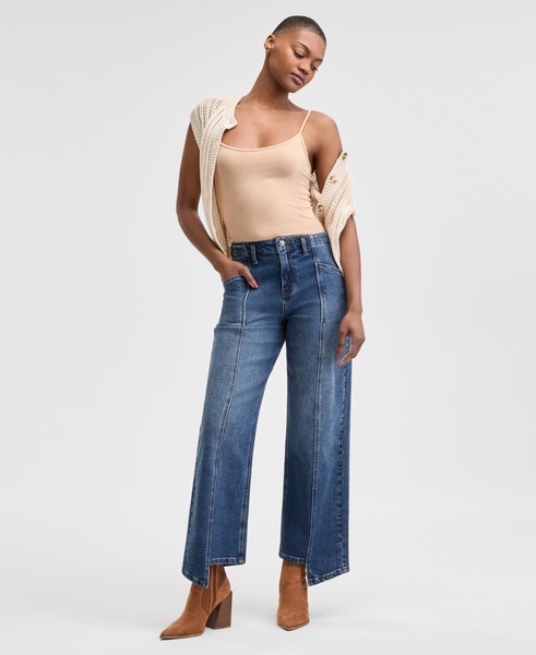 Women's Seamfront Asymmetric Wide-Leg Jeans, Exclusively at Macy's