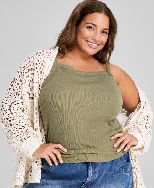 Plus Size Square-Neck Ribbed Tank Top