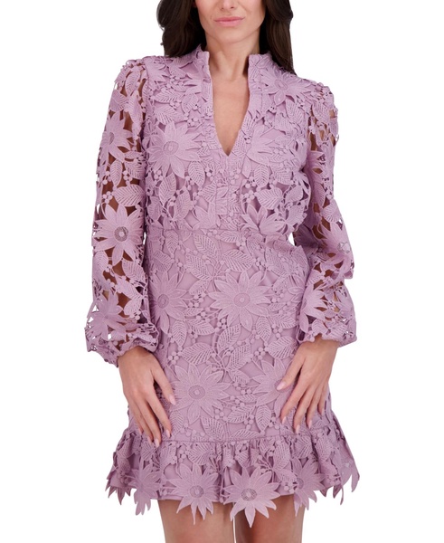 Women's Heavy Floral-Lace Long-Sleeve Mini Dress