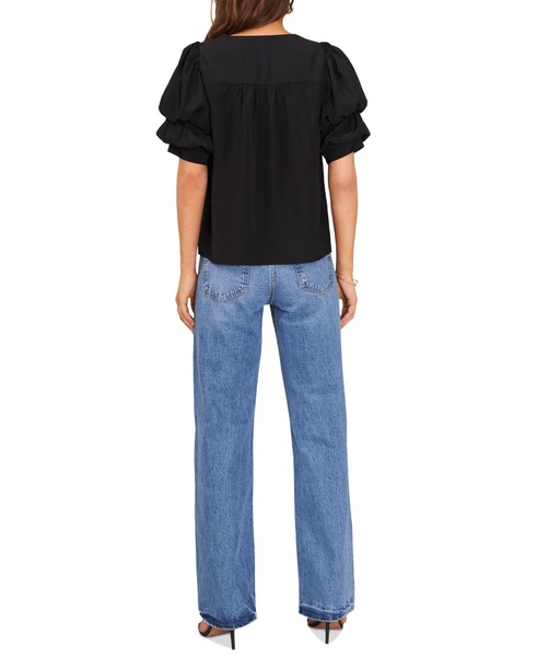 Women's V-neck Tiered Bubble Short-Sleeve Top