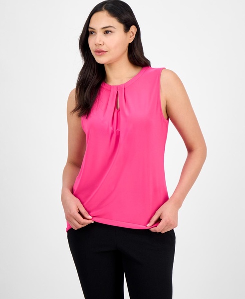 Women's Box-Pleat Keyhole Solid Top, Regular & Petite Sizes