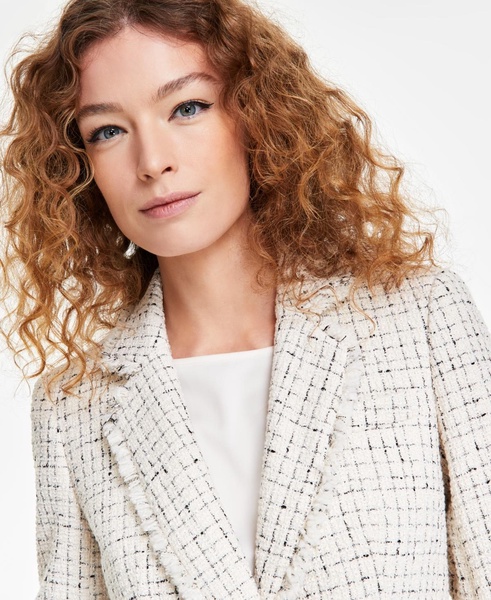 Women's Tweed Fringe Scrunch-Sleeve Blazer