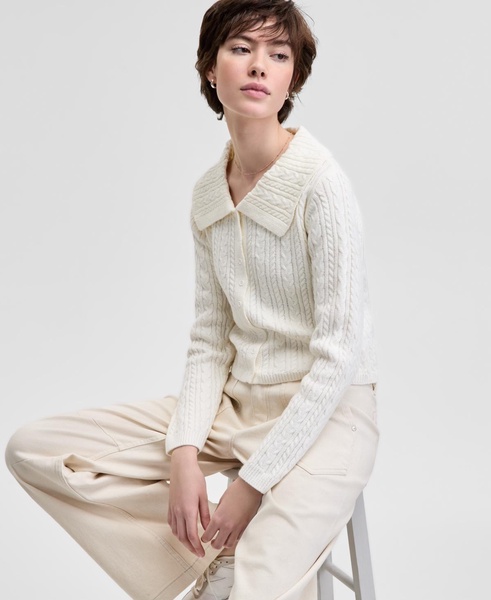 Women's Collared Cable Cardigan, Exclusively at Macy's