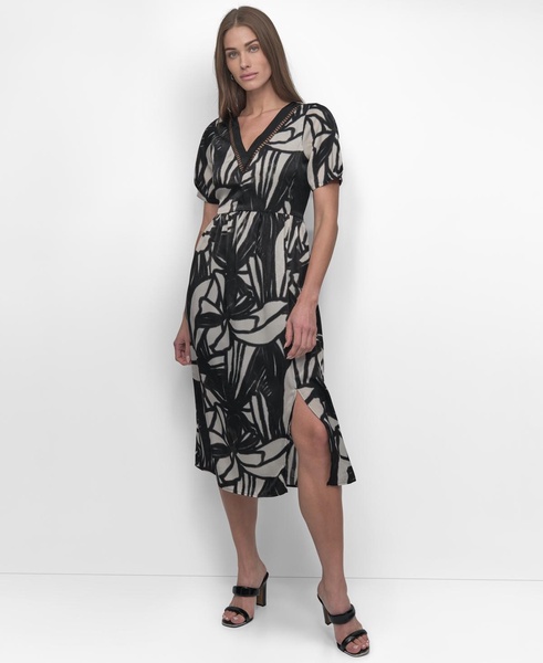Women's Printed Ladder Lace Trim Dress