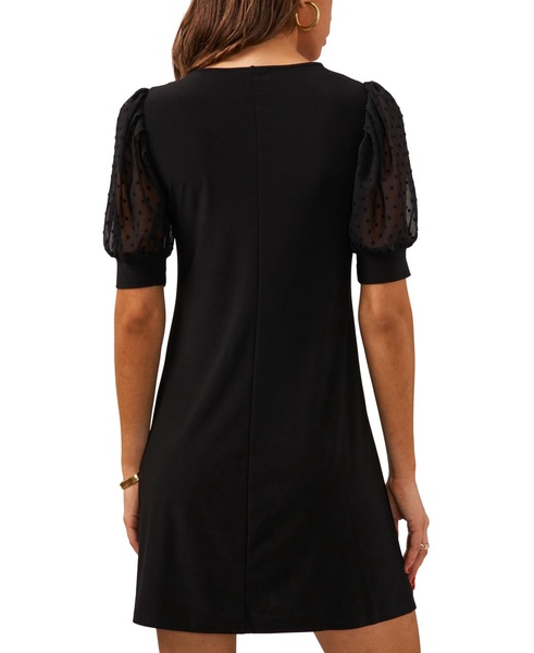 Petite Round-Neck Chiffon-Sleeve Swing Dress