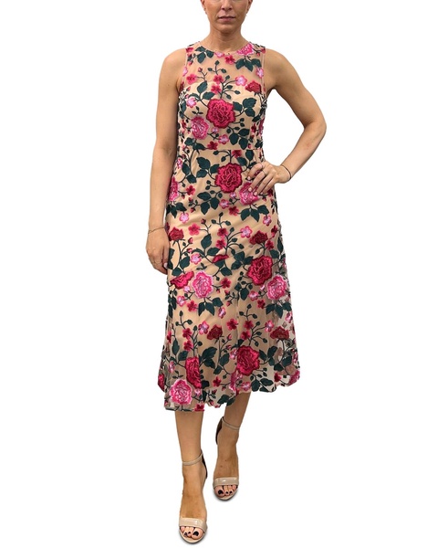 Women's Pink Rose Embroidered Sleeveless Dress