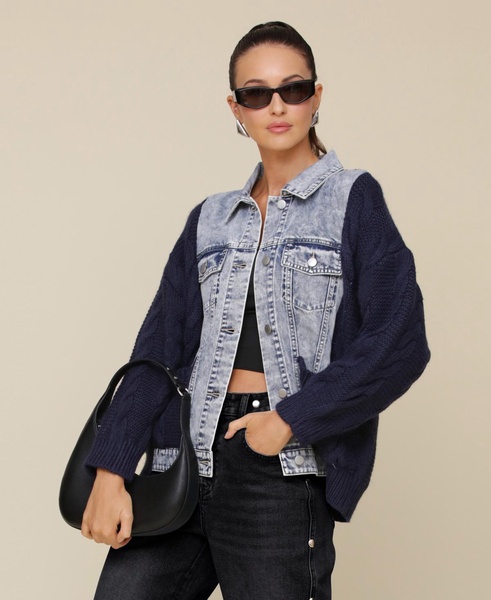 Women's Mixed-Media Denim Sweater Jacket