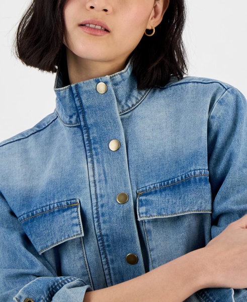 Women's Mock-Neck Cropped Denim Jacket, Exclusively at Macy's