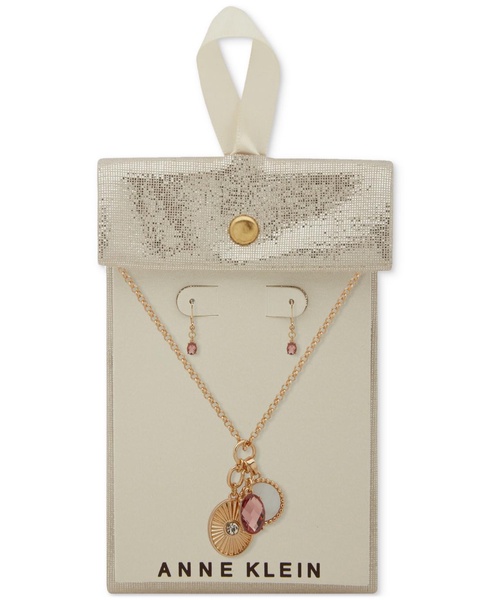 Gold-Tone Crystal Charm Pendant Necklace & Earrings Set