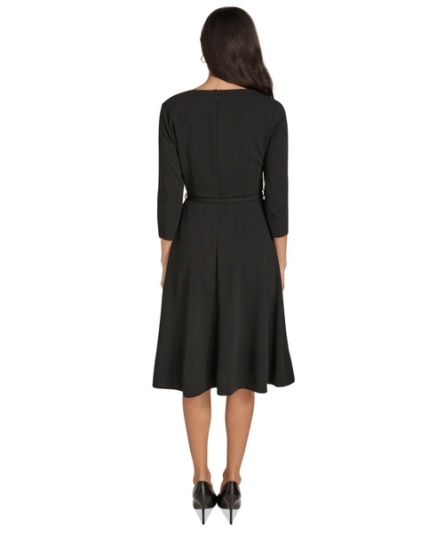 Women's Asymmetric-Neck Belted Dress