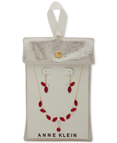 Gold-Tone Mixed Crystal Lariat Necklace & Drop Earrings Set