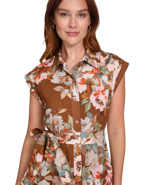 Women's Cotton Tie-Waist Midi Shirtdress