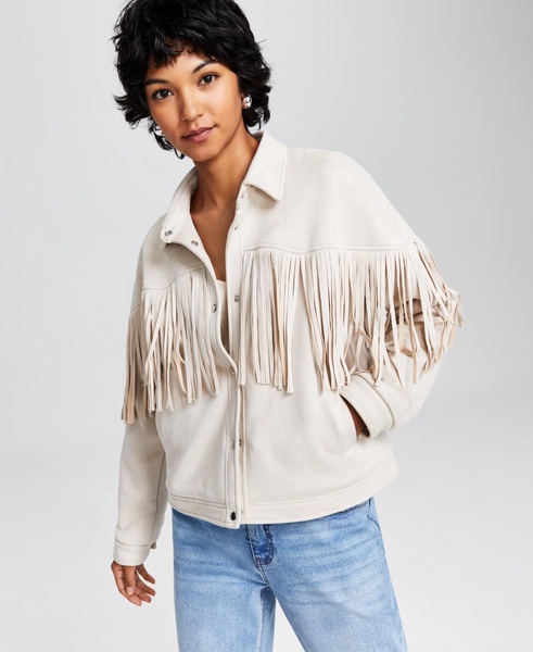 Women's Fringe-Trim Faux Suede Jacket, Created for Macy's