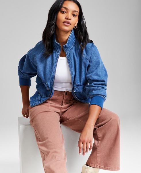 Petite Denim Bomber Jacket, Exclusively at Macy's