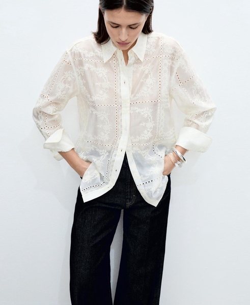 Women's Floral Embroidery Lyocell Shirt