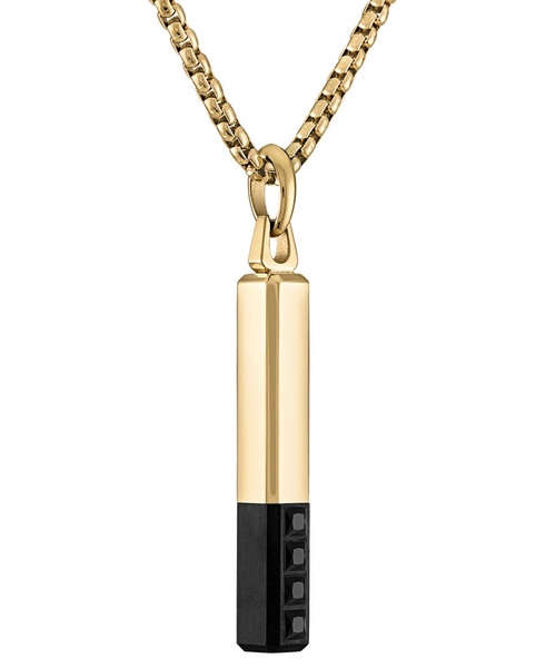 Gold-Tone & Black IP Stainless Steel Black Spinel Pendant Necklace, 24" + 2" extender