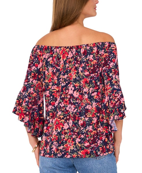 Women's Floral-Print Off-The-Shoulder Flutter-Sleeve Top