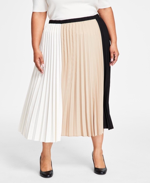 Plus Size Colorblock Pleated Midi Skirt