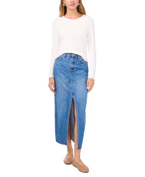 Women's Long-Sleeve Rib-Knit Princess Seam Top