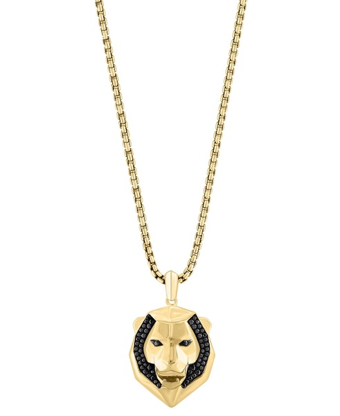 EFFY® Men's Black Spinel Lion Head 22" Pendant Necklace (1/10 ct. t.w.) in 14k Gold-Plated Sterling Silver