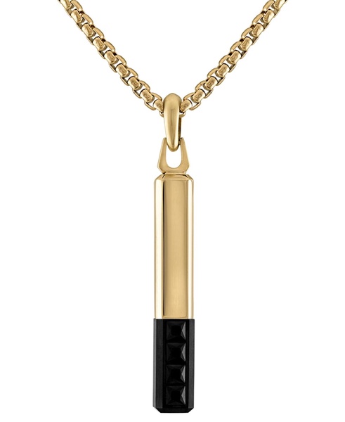 Gold-Tone & Black IP Stainless Steel Black Spinel Pendant Necklace, 24" + 2" extender