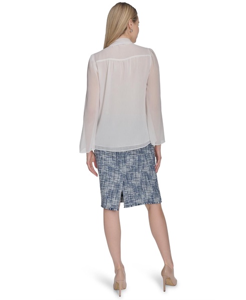 Women's Long Sleeve Tie-Neck Chiffon Blouse