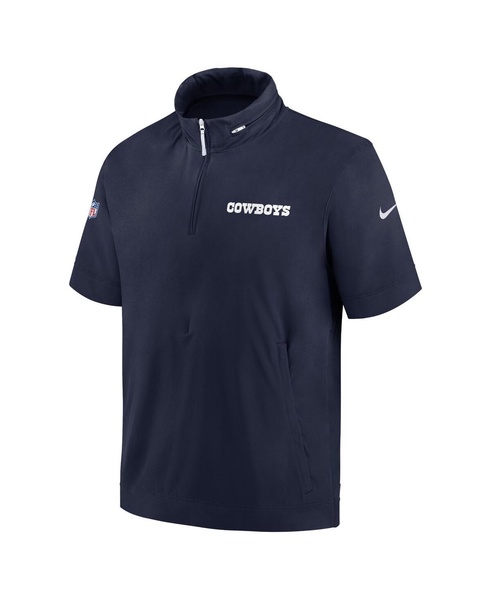 Men's Navy Dallas Cowboys 2024 Sideline Coach Short Sleeve Half-Zip Hoodie Jacket