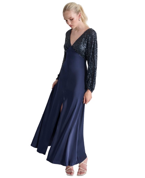Women's Sequin Embellished Blouson-Sleeve Gown