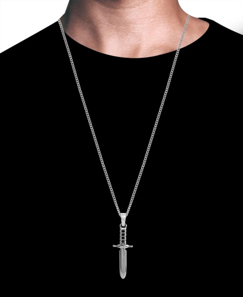 Men's Cubic Zirconia Sword 24" Pendant Necklace in Stainless Steel