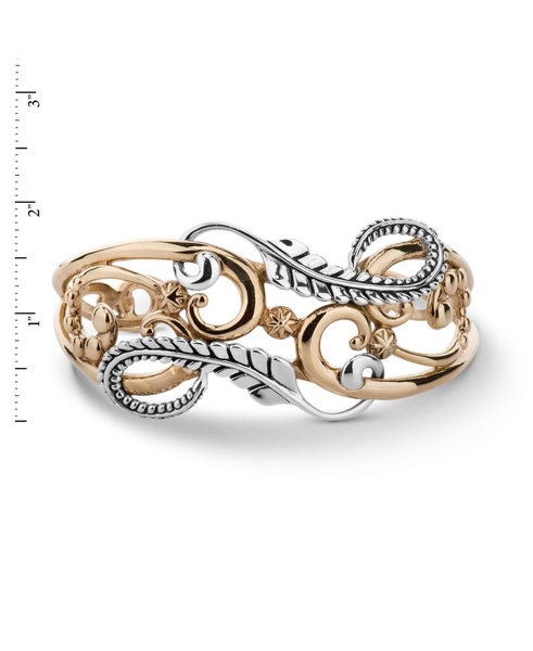 Sterling Silver and Brass Women's Cuff Bracelet Floral Leaf Design Size Small - Large