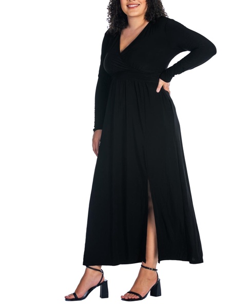 Plus Size Long Sleeve V-neck Maxi Dress