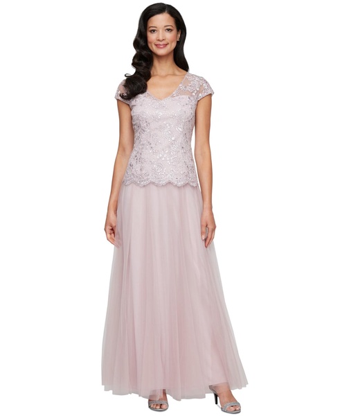 Women's Embroidered-Chiffon Tulle-Skirt Gown