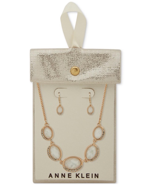 Gold-Tone Crystal Oval Frontal Necklace & Earrings Set
