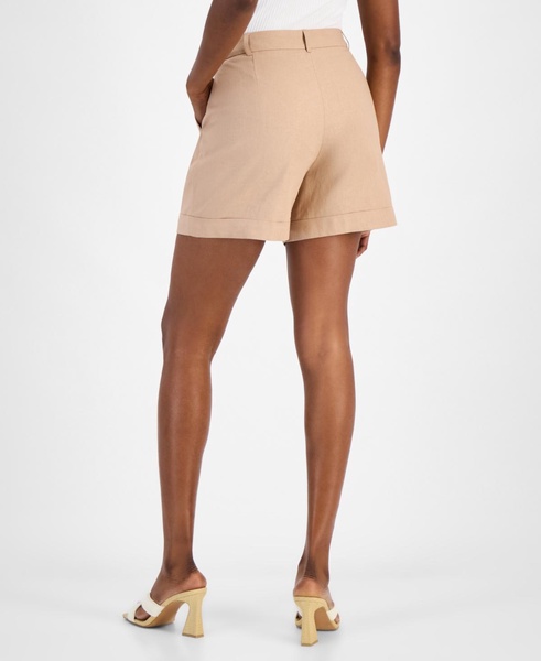 Women's Cuffed Linen-Blend Pleat-Front Shorts, Exclusively at Macy's 