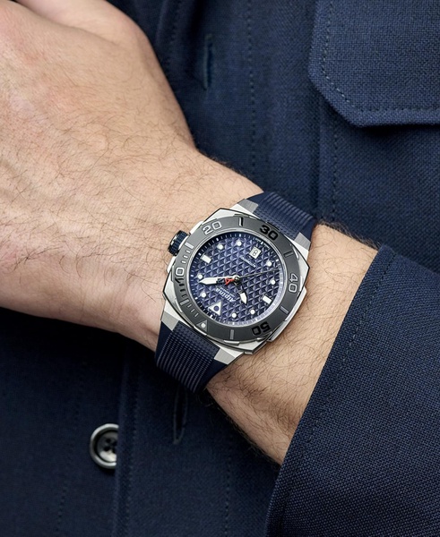 Men's Swiss Automatic Seastrong Extreme Blue Rubber Strap Watch 39mm
