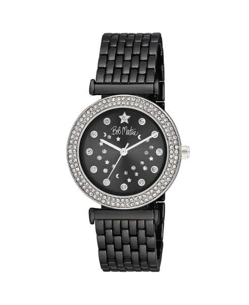 Unisex Constellation Dial Double Crystal Bezel Black Base Metal Bracelet Watch 34mm