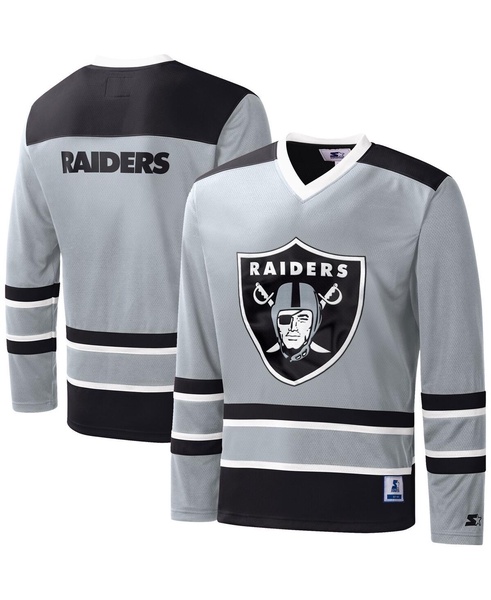 Men's Silver Las Vegas Raiders Cross-Check V-Neck Long Sleeve T-shirt