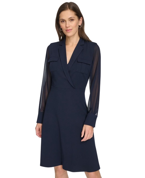 Women's Chiffon-Sleeve Faux-Wrap Dress