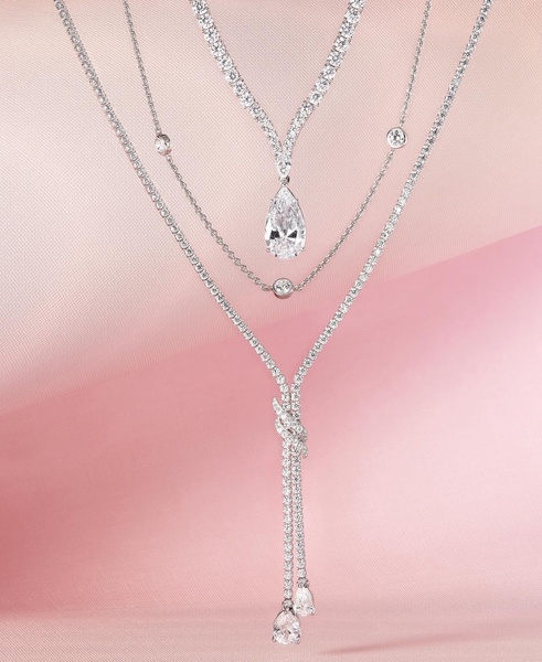 Cubic Zirconia Pear & Round 18" Fancy Pendant Necklace in Sterling Silver