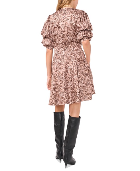 Women's Leopard-Print Bubble-Sleeve Dress